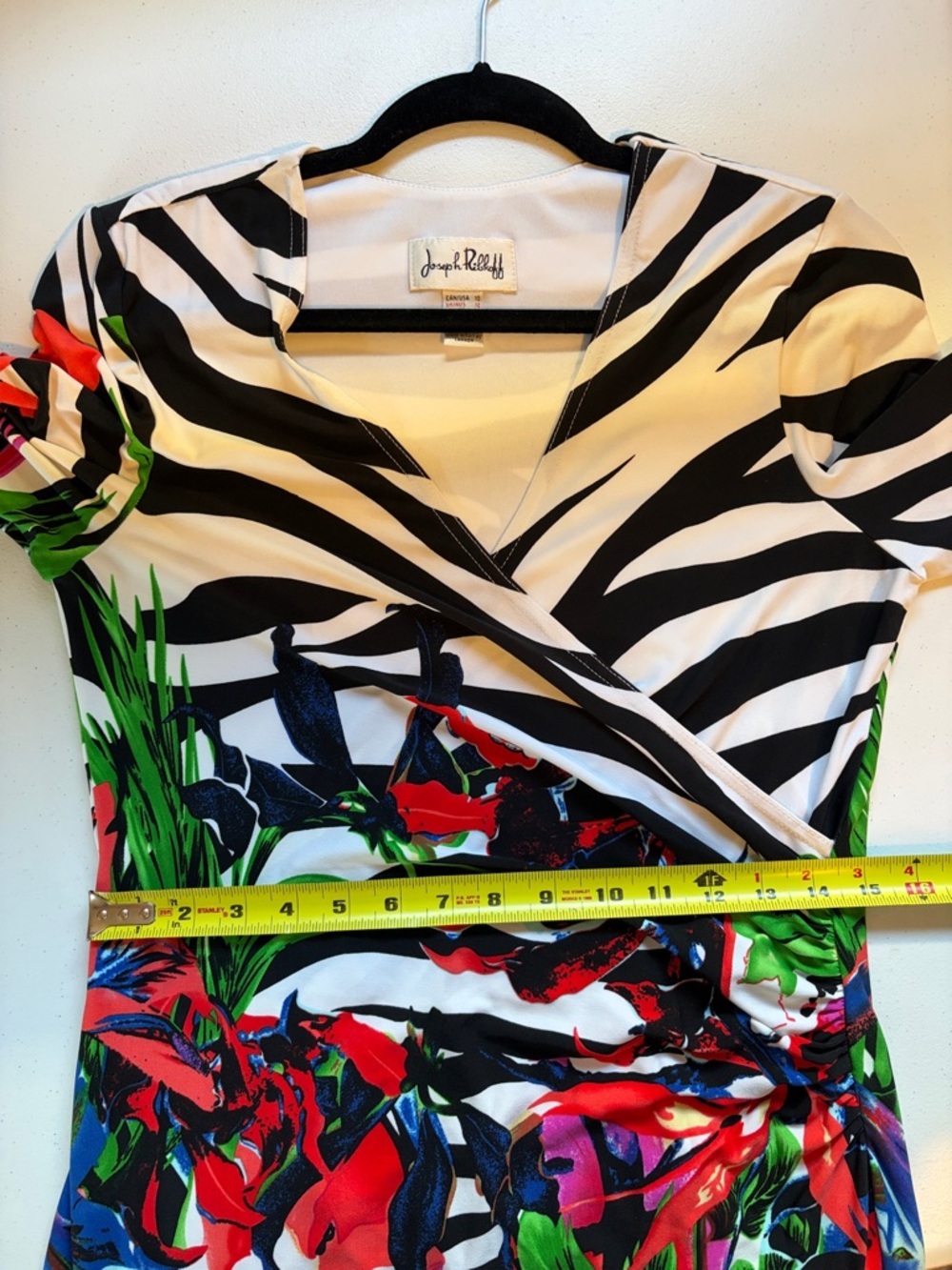 Joseph Ribkoff Dress Size 10 Zebra Floral Knee Length 3/4 Sleeve Wrap Stretch - Picture 10 of 11